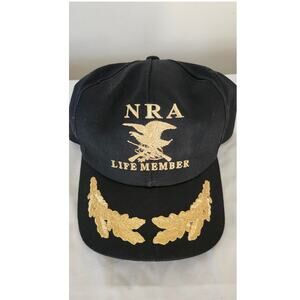 Vintage NRA‎ Life Member Black Baseball Cap Gold Embroidered Eagle USA